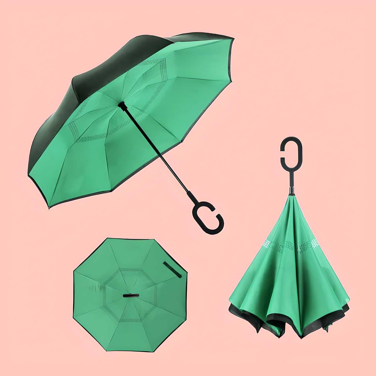 Double Layer Inverted Reversible No-Drip Umbrella with C-Shape Handle