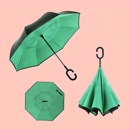 Double Layer Inverted Reversible No-Drip Umbrella with C-Shape Handle