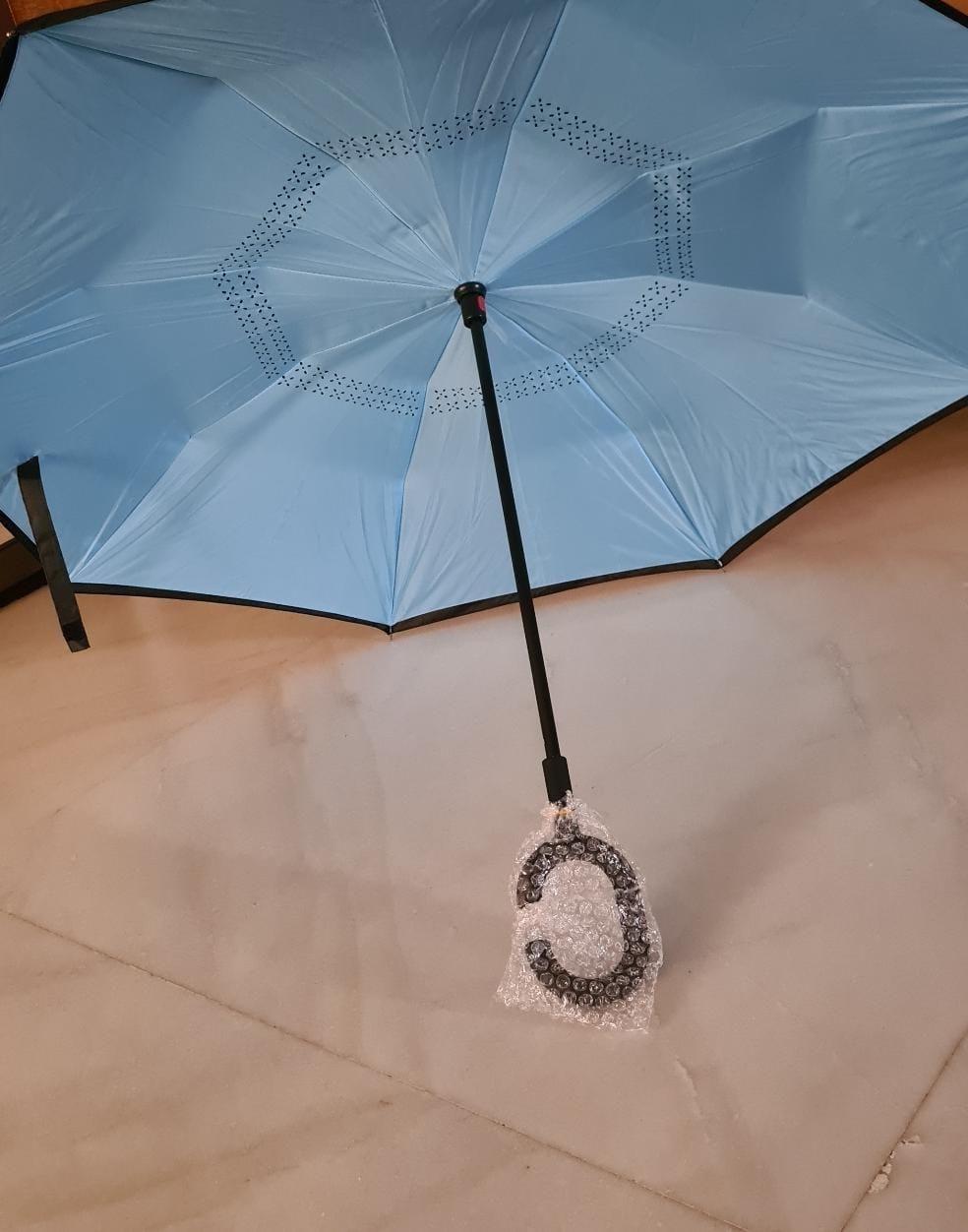 Double Layer Inverted Reversible No-Drip Umbrella with C-Shape Handle