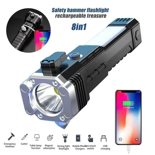 8-in-1 Portable Rechargeable Torch | Multi-Function LED Flashlight for Home, Camping & Emergency Use